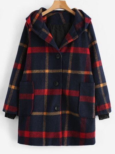 Casual Vintage Plaid Long Sleeve Hoodie Coat