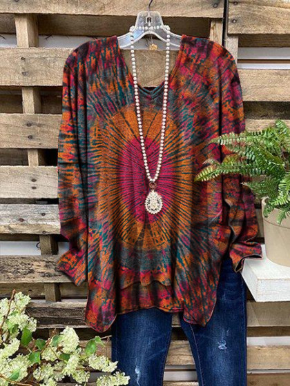 Tie-dye Visual V-neck Casual T-shirt