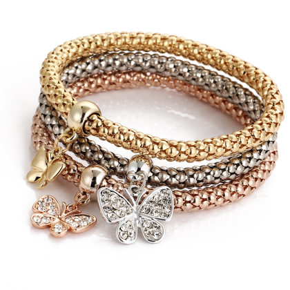 Set Auger Butterfly Pendant Bracelet