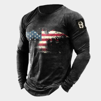 Mens Flag Eagle Retro Casual T-Shirts
