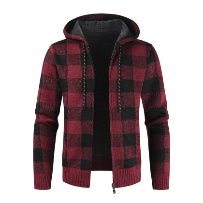 Chaqueta De Punto A Cuadros Casual De Felpa Gruesa