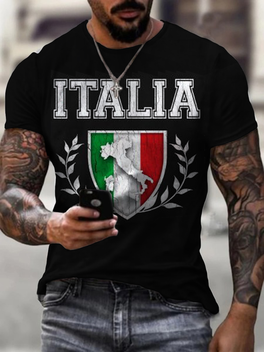 Mens Italian Football Team Print Fashion Casual T-shirt