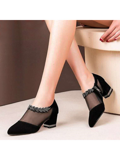 Plain  Chunky  Mid Heeled  Point Toe  Date Wedding Pumps